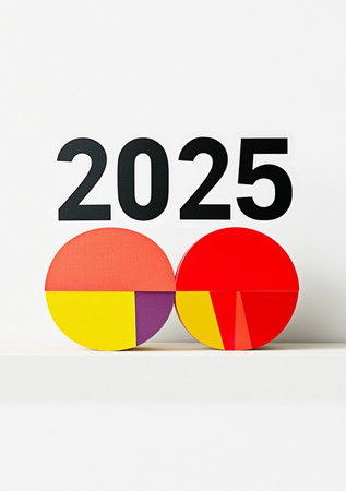 New year 2015 with colorful pie chart on white background. 3D renderingの素材