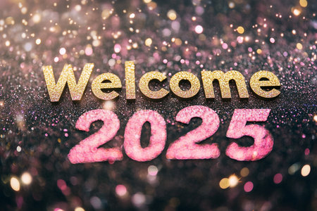 Welcome 2015 text on glitter gold background. Happy New Year concept.の素材