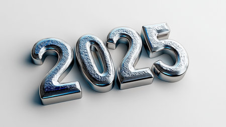 New Year 2015. 3D illustration of silver metallic numbers on white backgroundの素材