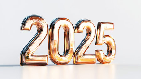 Happy New Year 2015. 3D illustration. Golden metallic numbers on white background.の素材