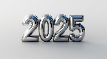 Happy New Year 2015. 3d render of metallic number on white backgroundの素材