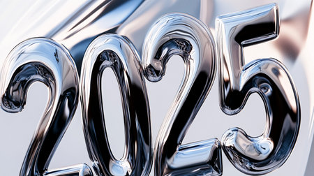 Silver metallic numbers 2022 on white background. 3d render illustration.の素材