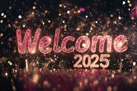 Welcome 2015 written with Sparkle firework on bokeh background.の素材