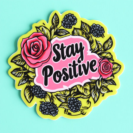 Stay positive. Lettering with blackberries and rose. Vector illustration.の素材