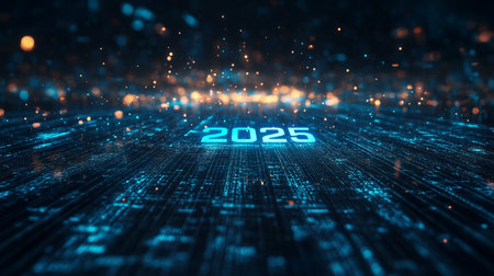 2021 new year concept with binary code and bokeh light backgroundの素材