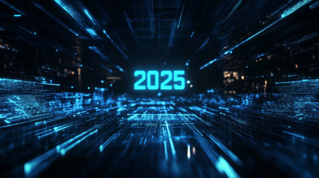 2025 new year numbers on futuristic background 3D rendering elements of this image furnished by NASAの素材