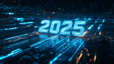 Futuristic 5G technology abstract background with glowing digits. 3D Renderingの素材