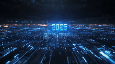 2021 new year text on binary code background. 3D renderingの素材