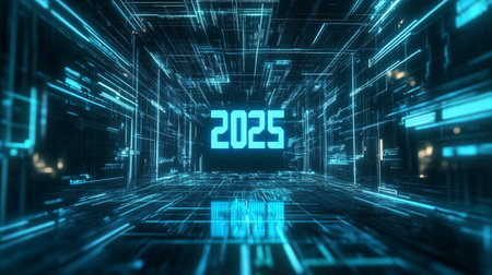 3D rendering of a futuristic background with binary code in the foregroundの素材