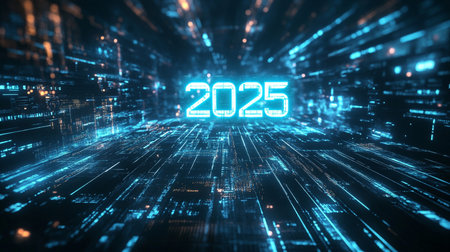 New year 2023 written on digital blue background. 3D renderingの素材