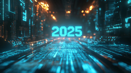 2023 new year 3d illustration background wallpaper of futuristic cyber spaceの素材