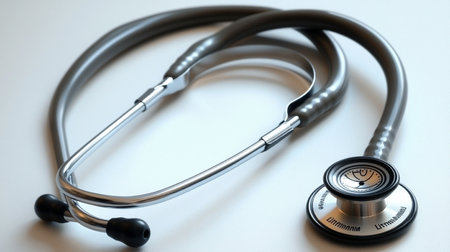 Stethoscope on a white background, close-up. Medical equipmentの素材