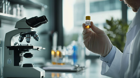 scientist working with microscope and test tube in laboratory, science research and development conceptの素材