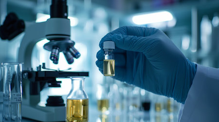 scientist working with microscope and test tube in laboratory, science research and development conceptの素材