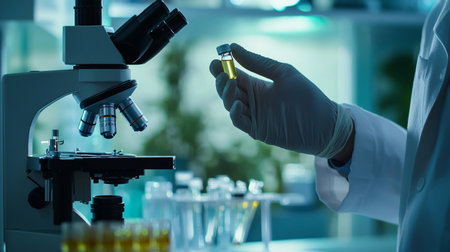 scientist working with microscope in laboratory, science research and development conceptの素材