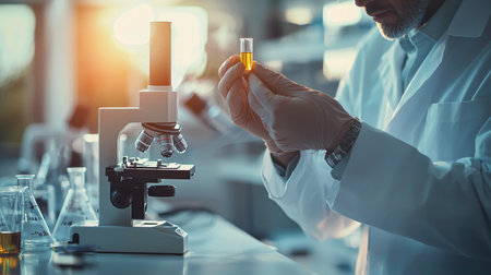 scientist working with microscope in laboratory, science research and development conceptの素材