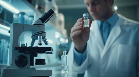scientist working with microscope in laboratory, science research and development conceptの素材
