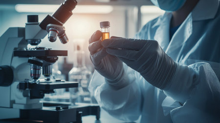 scientist working with microscope and test tube in laboratory, science research and development conceptの素材