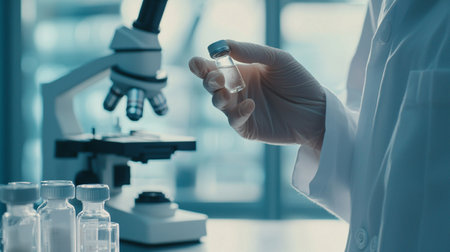 scientist working with microscope and test tube in laboratory, science research and development conceptの素材