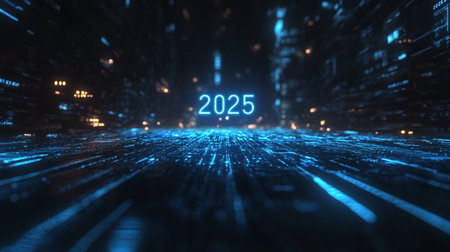 Futuristic cyber world with glowing numbers. New Year concept. 3D Renderingの素材