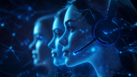 Face recognition system. 3d rendering toned image double exposure.の素材