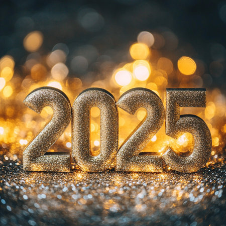 Happy New Year 2015. Golden numbers on a bokeh background.の素材