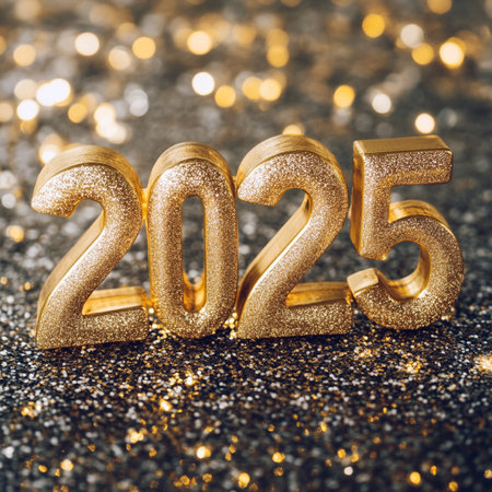 New Year concept. Golden numbers 2015 on bokeh background.の素材