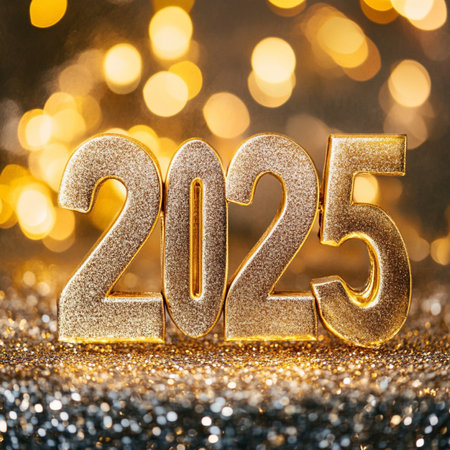 Happy New Year 2015. Golden numbers on bokeh background.の素材