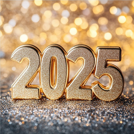 Happy New Year 2015. Golden numbers on bokeh background.の素材