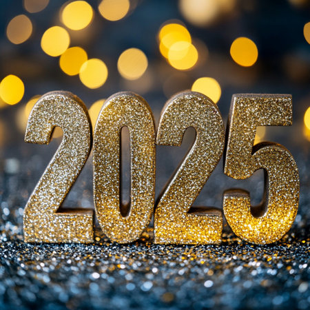 Happy New Year 2015. Golden numbers on bokeh background.の素材