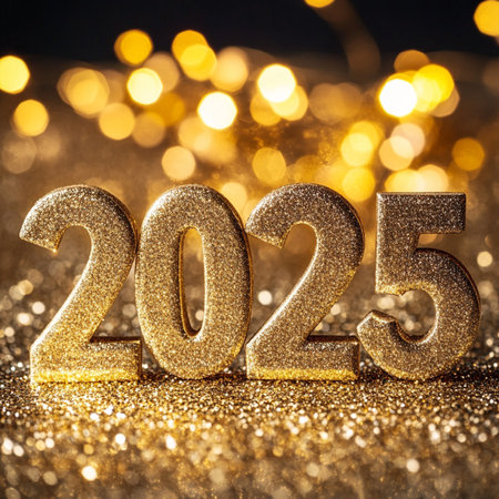 Happy New Year 2015. Golden numbers on bokeh background.の素材