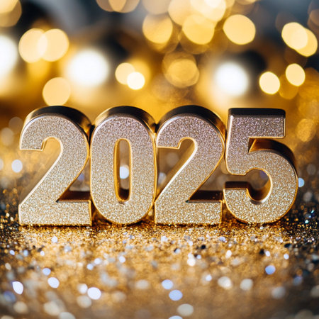 Happy New Year 2015. Golden numbers on bokeh background.の素材