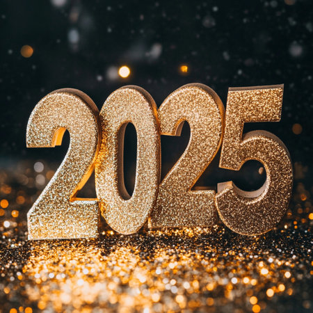 Happy New Year 2015. Golden numbers on bokeh background.の素材