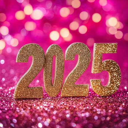 Happy New Year 2015. Golden number on glitter bokeh backgroundの素材
