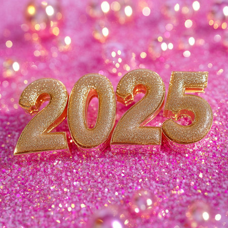 New year number 2015 on a pink background with sequins and sparklesの素材