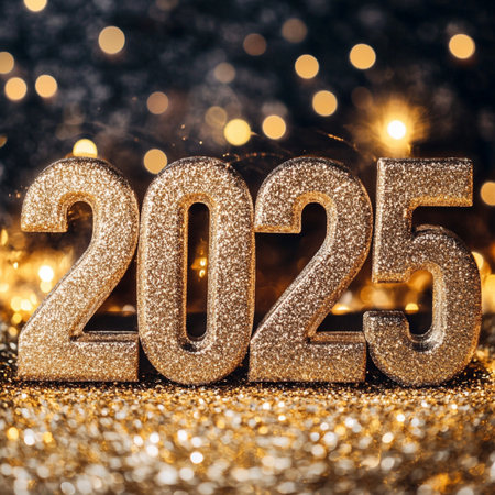Happy New Year and Merry Christmas. Golden numbers 2022 on bokeh background.の素材