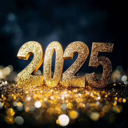 Happy New Year 2015. Golden numbers on a bokeh background.の素材