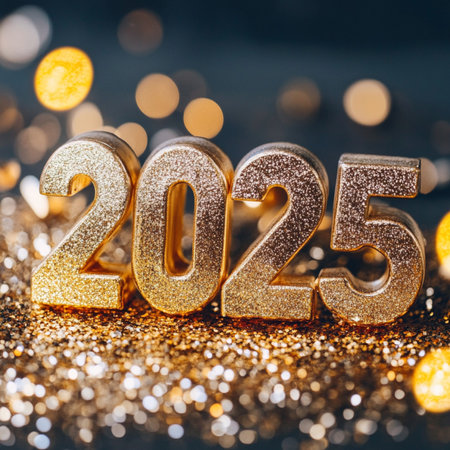 Happy New Year 2015. Golden numbers on bokeh background.の素材
