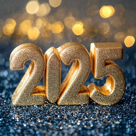 Happy New Year 2015. Golden numbers on glitter bokeh backgroundの素材