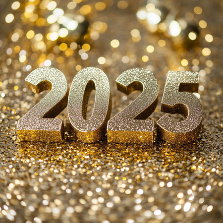 Happy New Year 2015. Golden numbers on bokeh background.の素材