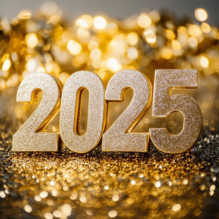 Happy New Year and Merry Christmas. Golden number 2015 on bokeh backgroundの素材