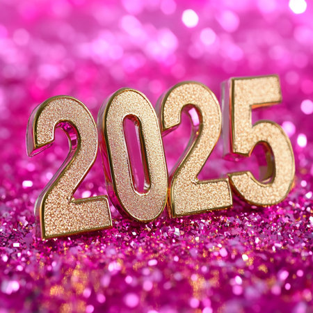 New year 2015 golden number on pink glitter background. New year conceptの素材