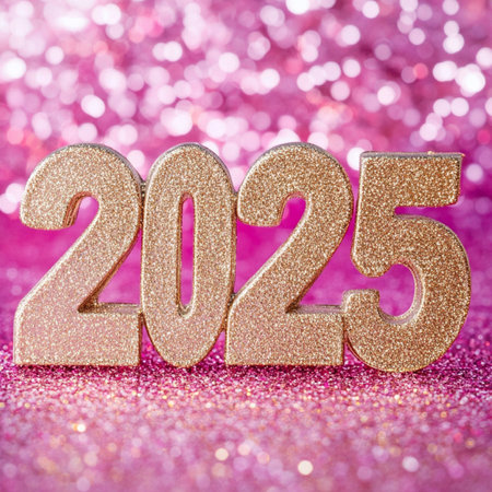 Number of the year 2015 on a pink glitter background. New Yearの素材