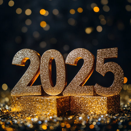 Happy New Year 2015. Golden numbers on bokeh background.の素材