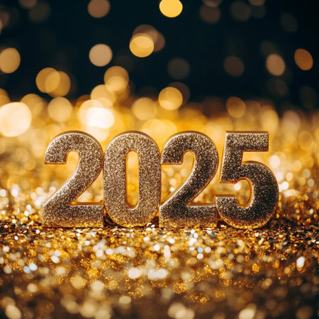 Happy New Year background with golden numbers 2020 on bokeh background.の素材