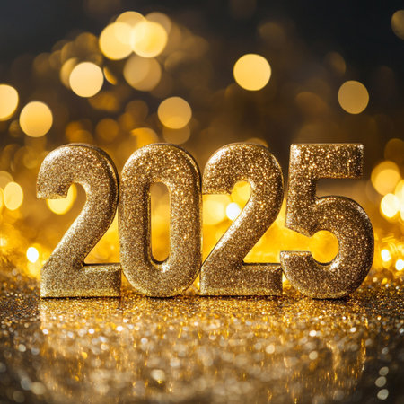 Happy New Year and Merry Christmas. Golden numbers 2015 on bokeh backgroundの素材