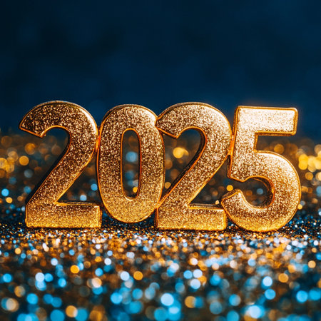 New year 2015 gold glitter background with bokeh defocused lightsの素材