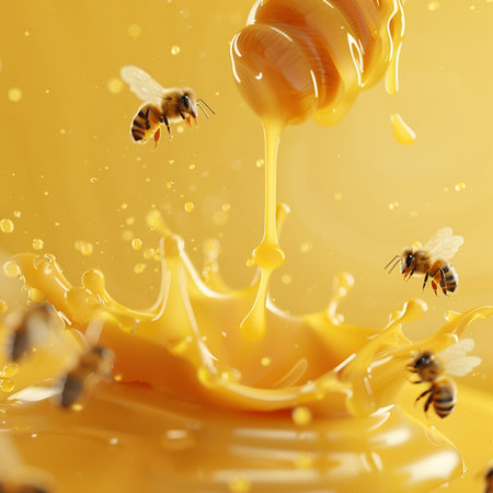 Honey dripping from a hexagonal honeycombs filled with honeyの素材