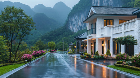 Luxury villa in Guilin, China. Guilin is a popular tourist destination.の素材