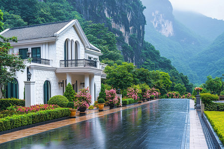 Luxury mansion on the hill in Guilin, Chinaの素材